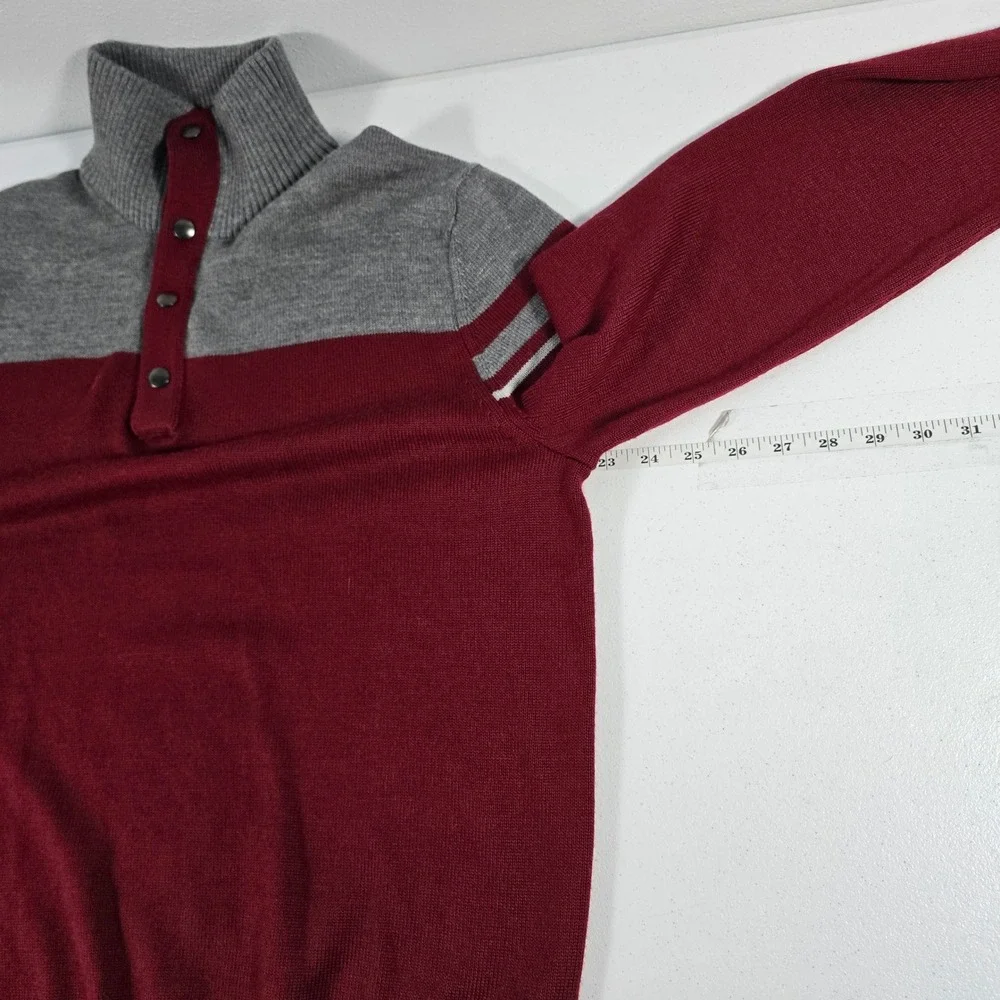 Banana Republic Mens Merino Wool Blend Colorblock Mock Neck Sweater Red Gray L